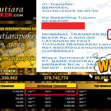 Bukti Withdraw ( 1,500,000,- ) Member Setia MutiaraPokerc