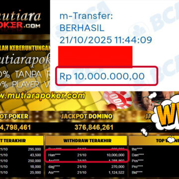 Bukti Withdraw ( 10,000,000,- ) Member Setia MutiaraPokerc