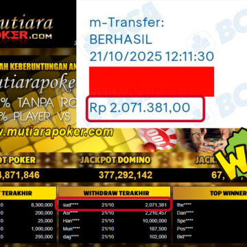 Bukti Withdraw ( 2,071,381,- ) Member Setia MutiaraPokerc