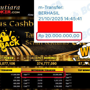 Bukti Withdraw ( 20,000,000,- ) Member Setia MutiaraPokerc