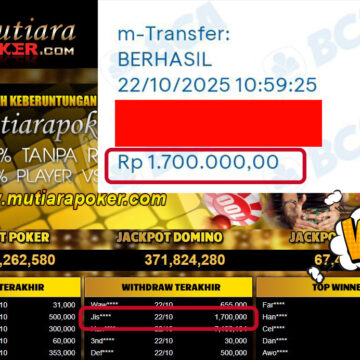 Bukti Withdraw ( 1,700,000,- ) Member Setia MutiaraPokerc