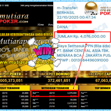 Bukti Withdraw ( 4,076,000,- ) Member Setia MutiaraPokerc
