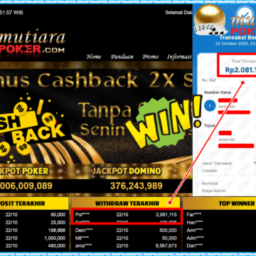 Bukti Withdraw ( 2,081,115,- ) Member Setia MutiaraPokerc