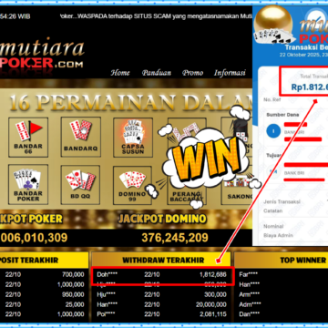 Bukti Withdraw ( 1,812,686,- ) Member Setia MutiaraPokerc
