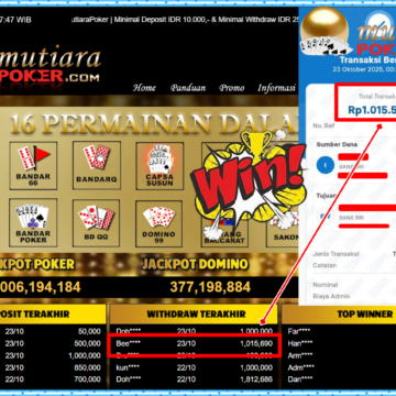 Bukti Withdraw ( 1,015,690,- ) Member Setia MutiaraPoker