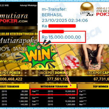 Bukti Withdraw ( 15,000,000,- ) Member Setia MutiaraPoker