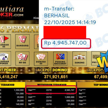 Bukti Withdraw ( 4,945,747,- ) Member Setia MutiaraPokerc