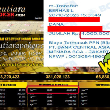 Bukti Withdraw ( 4,000,000,- ) Member Setia MutiaraPokerc