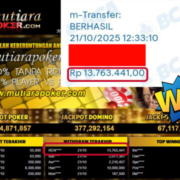 Bukti Withdraw ( 13,763,441,- ) Member Setia MutiaraPokerc