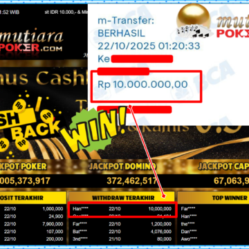 Bukti Withdraw ( 10,000,000,- ) Member Setia MutiaraPokerc