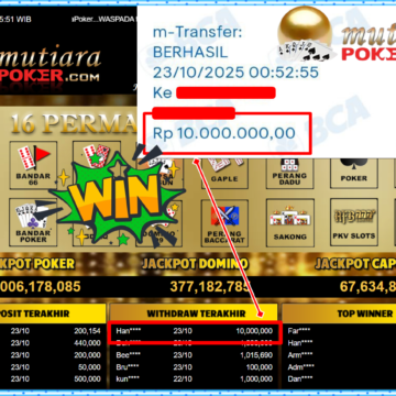 Bukti Withdraw ( 10,000,000,- ) Member Setia MutiaraPoker