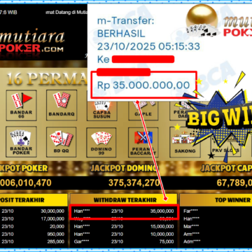 Bukti Withdraw ( 35,000,000,- ) Member Setia MutiaraPoker