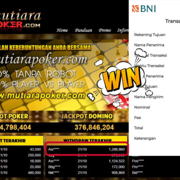 Bukti Withdraw ( 1,288,860,- ) Member Setia MutiaraPokerc