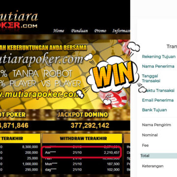 Bukti Withdraw ( 2,210,457,- ) Member Setia MutiaraPokerc