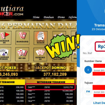 Bukti Withdraw ( 3,012,715,- ) Member Setia MutiaraPokerc