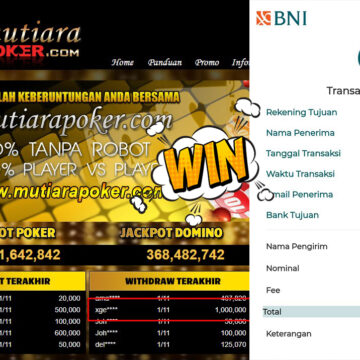 Bukti Withdraw ( 1,000,000,- ) Member Setia MutiaraPoker