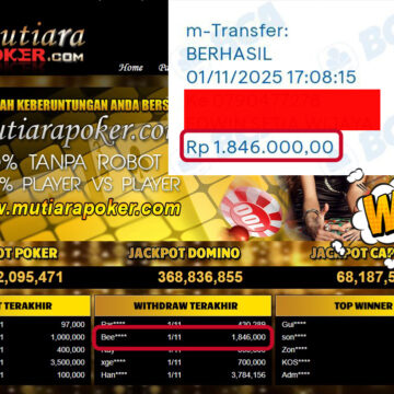 Bukti Withdraw ( 1,846,000,- ) Member Setia MutiaraPoker
