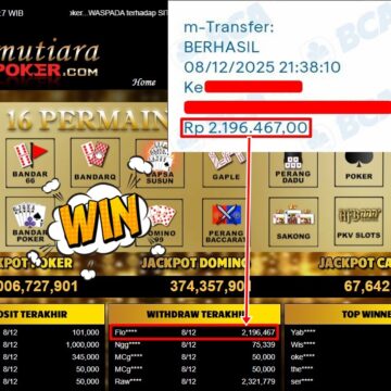 Bukti Withdraw ( 2,196,467,- ) Member Setia MutiaraPoker
