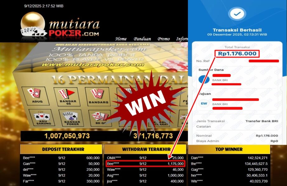Bukti Withdraw (1,176,000,- ) Member Setia MutiaraPoker