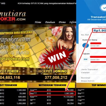 Bukti Withdraw ( 1,907,000,- ) Member Setia MutiaraPoker
