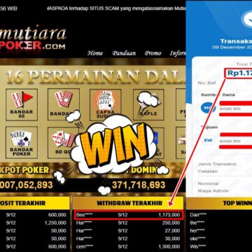 Bukti Withdraw ( 1,173,000,- ) Member Setia MutiaraPoker