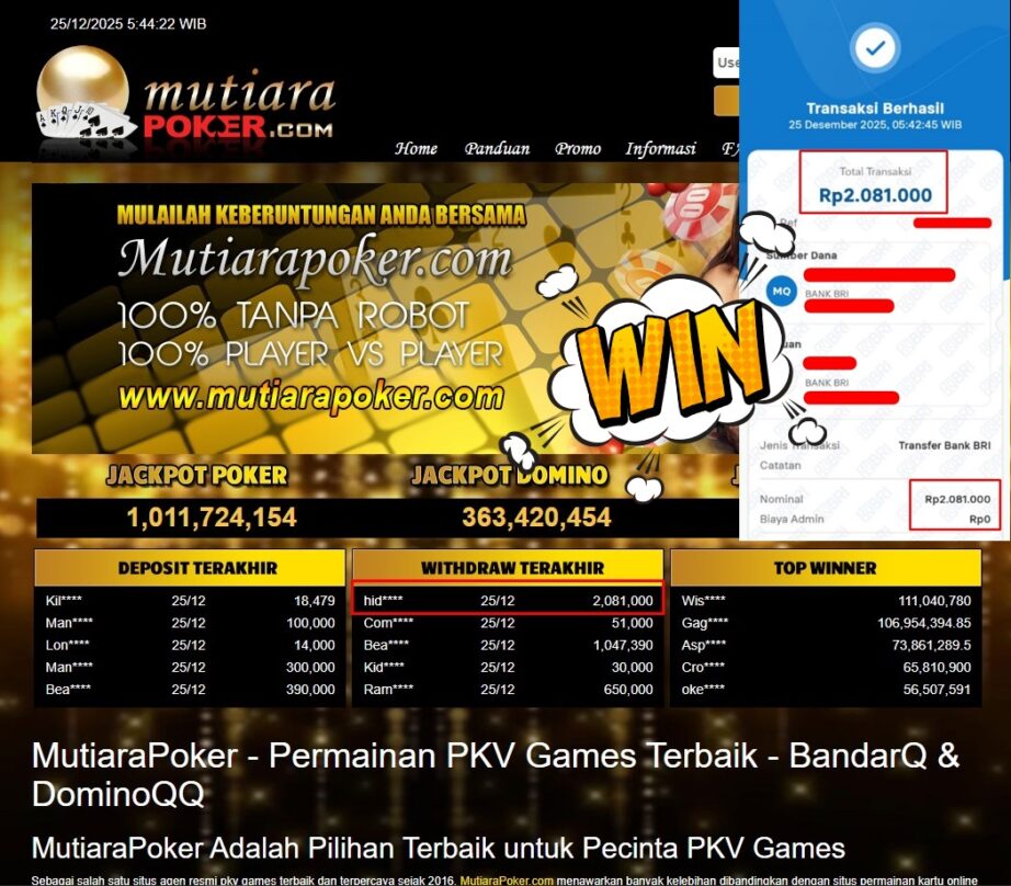 Bukti Withdraw ( 2.018.000,- ) Member Setia MutiaraPoker