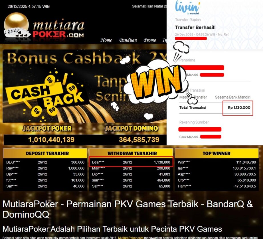 Bukti Withdraw ( 1.130.000,- ) Member Setia MutiaraPoker