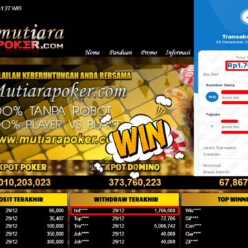 Bukti Withdraw ( 1,706,000,- ) Member Setia MutiaraPoker