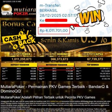 Bukti Withdraw ( 4.011.701,- ) Member Setia MutiaraPoker