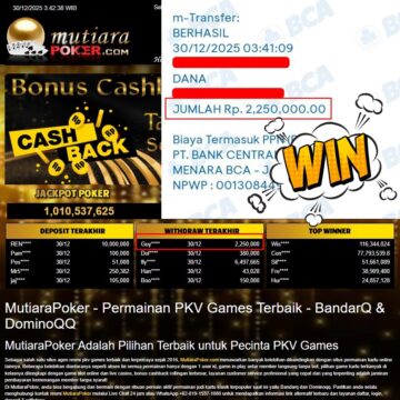 Bukti Withdraw ( 2.250.000,- ) Member Setia MutiaraPoker