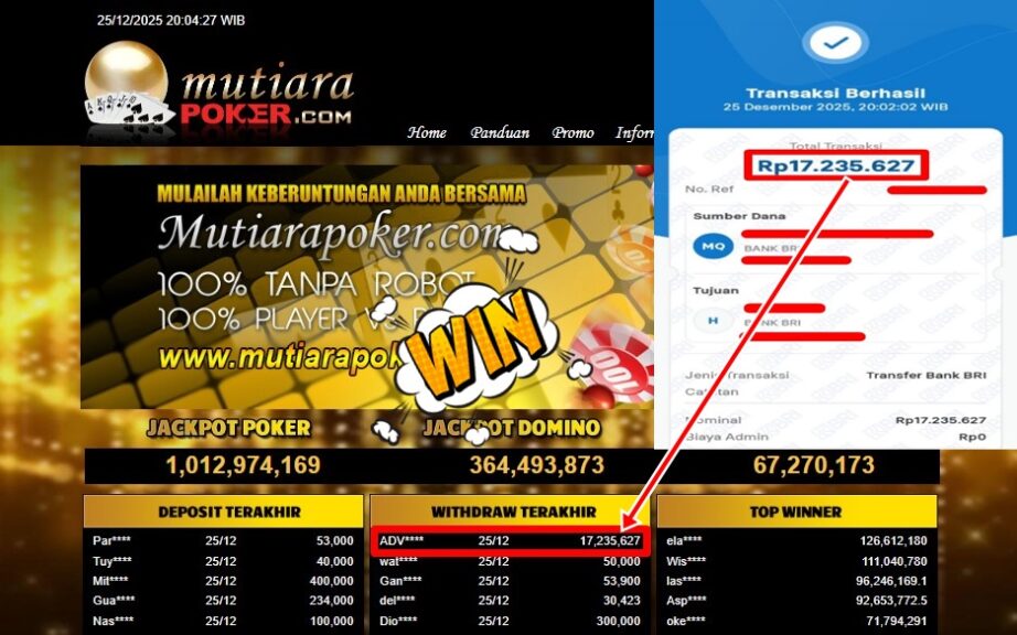 Bukti Withdraw ( 17,235,627,- ) Member Setia MutiaraPoker