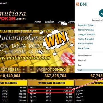 Bukti Withdraw ( 3,365,330,- ) Member Setia MutiaraPoker