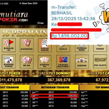 Bukti Withdraw ( 1,656,002,- ) Member Setia MutiaraPoker