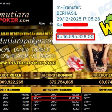 Bukti Withdraw ( 16,595,328,- ) Member Setia MutiaraPoker
