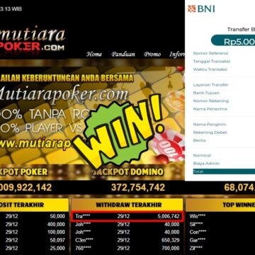 Bukti Withdraw ( 5,006,742,- ) Member Setia MutiaraPoker