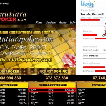 Bukti Withdraw ( 9,770,600,- ) Member Setia MutiaraPoker