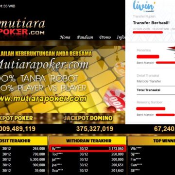 Bukti Withdraw ( 3,173,050,- ) Member Setia MutiaraPoker
