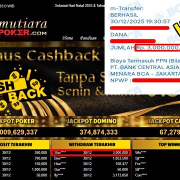 Bukti Withdraw ( 3,000,000,- ) Member Setia MutiaraPoker