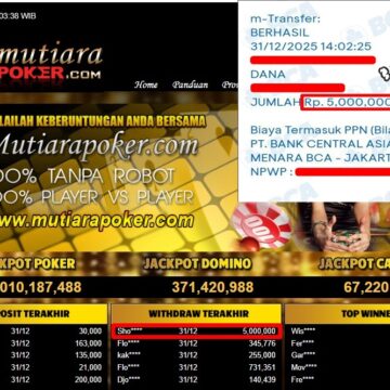 Bukti Withdraw ( 5,000,000,- ) Member Setia MutiaraPoker