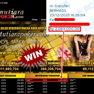 Bukti Withdraw ( 2,063,000,- ) Member Setia MutiaraPoker