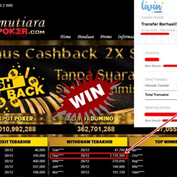 Bukti Withdraw ( 1,170,300,- ) Member Setia MutiaraPoker
