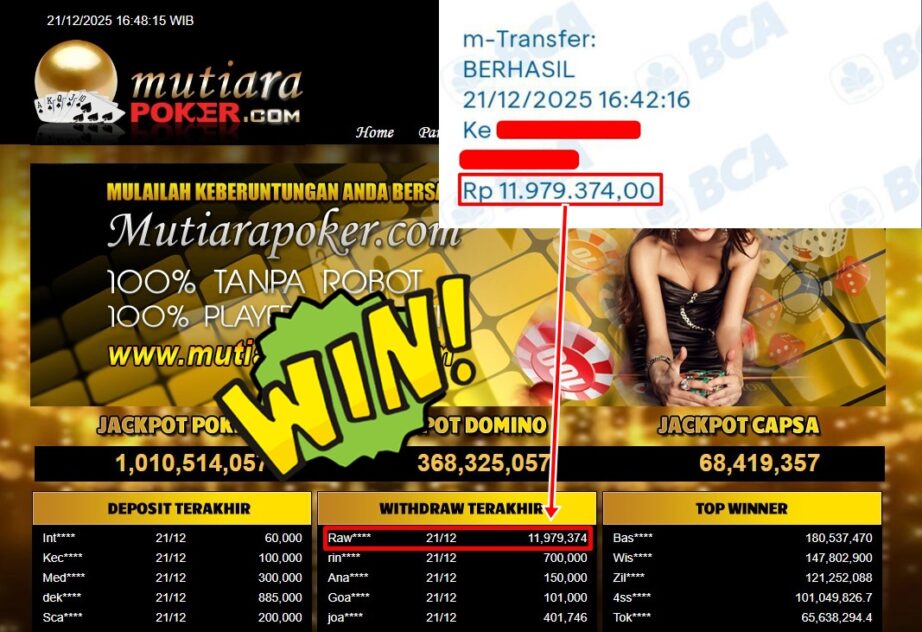 Bukti Withdraw ( 11,979,374,-) Member Setia Mutiarapoker