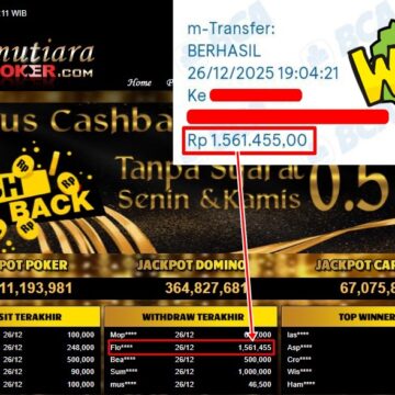 Bukti Withdraw ( 1,561,455,- ) Member Setia MutiaraPoker