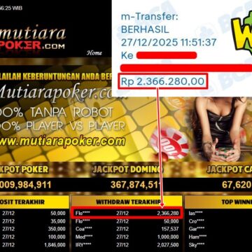 Bukti Withdraw ( 2,366,280,- ) Member Setia MutiaraPoker