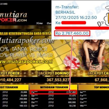 Bukti Withdraw ( 2,767,460,- ) Member Setia MutiaraPoker