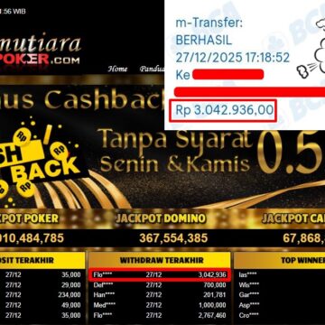 Bukti Withdraw ( 3,042,936,- ) Member Setia MutiaraPoker