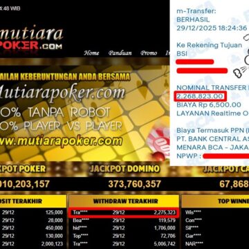 Bukti Withdraw ( 2,275,323,- ) Member Setia MutiaraPoker