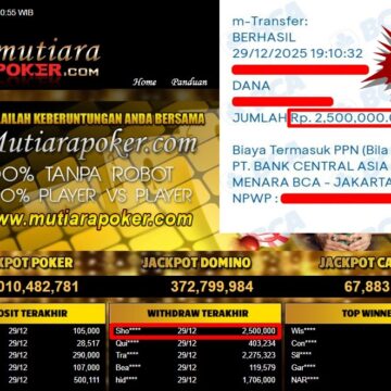 Bukti Withdraw ( 2,500,000,- ) Member Setia MutiaraPoker