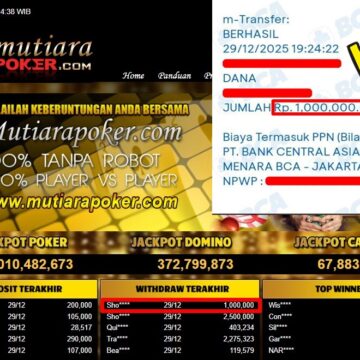 Bukti Withdraw ( 1.000.000,- ) Member Setia MutiaraPoker