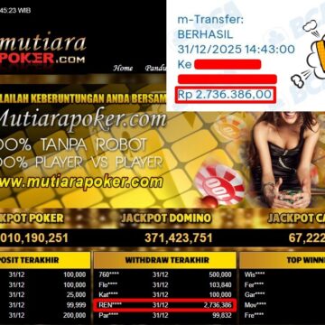 Bukti Withdraw ( 2,736,386,- ) Member Setia MutiaraPoker